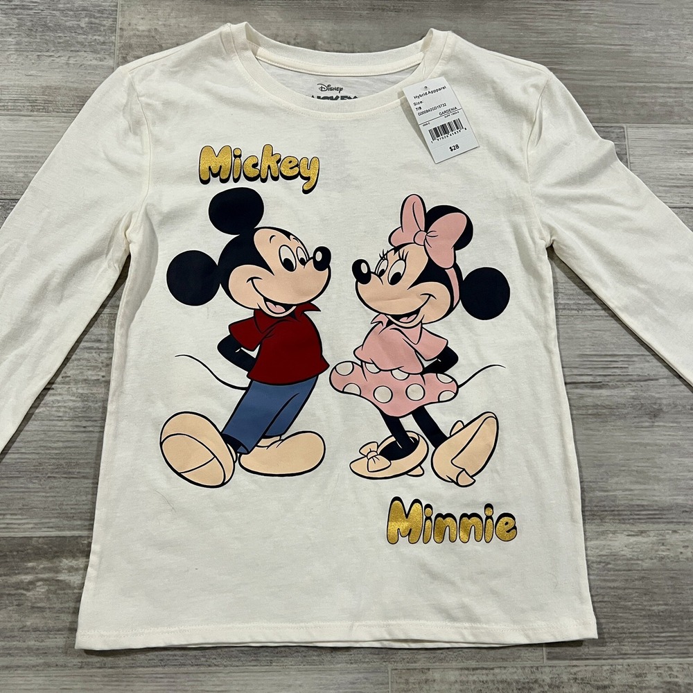 Disney Girls Size 7/8 Mickey Minnie Long Sleeve Shirt. Graphics On Front & Back
